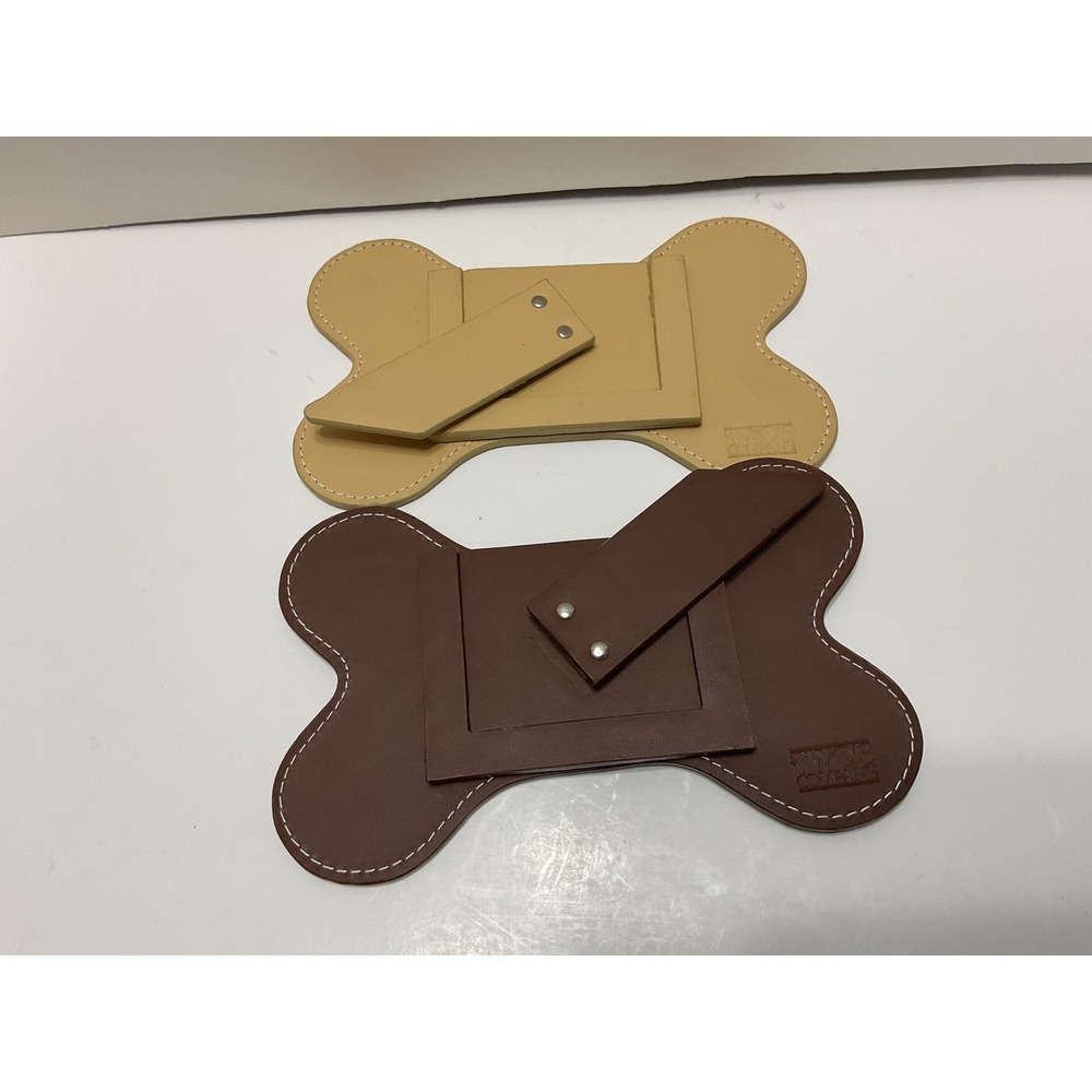 Two's Company Dog Bone Picture Frames Set‎ of 2 Faux Leather Brown Tan Stitched - Picture 6 of 6